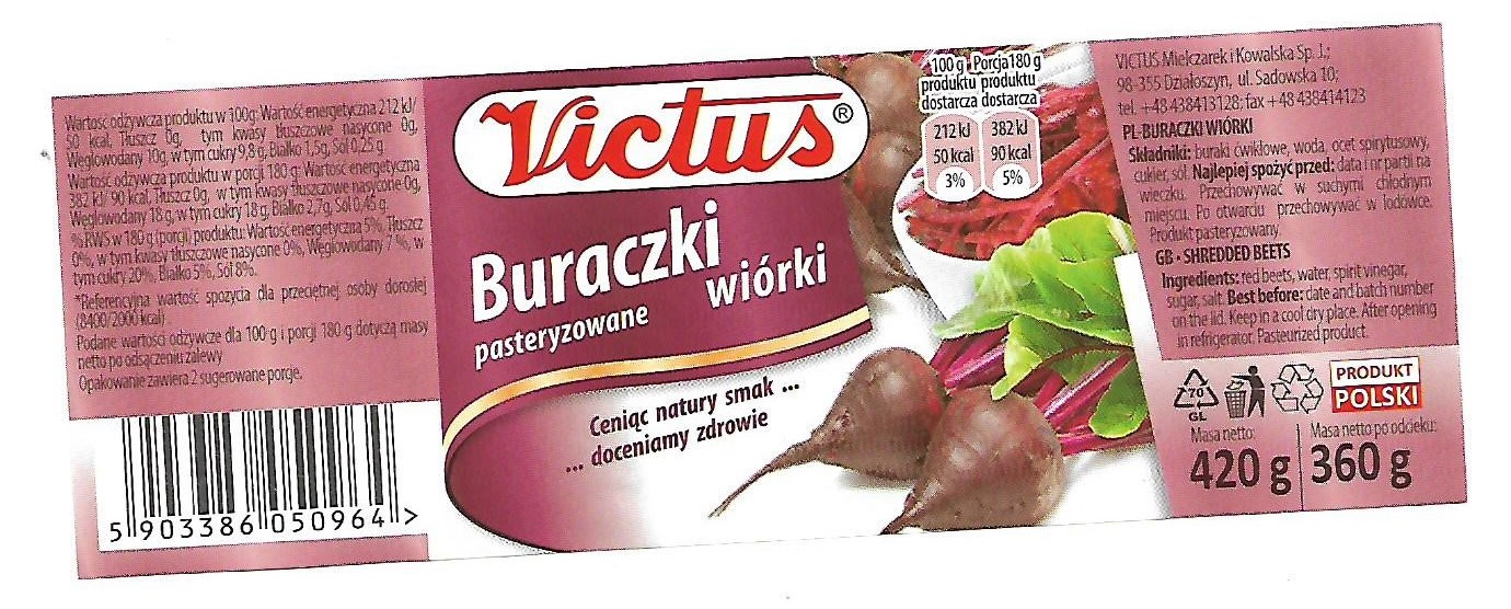 Buraczki pasteryzowane wiórki á 420 g – Ciała obce