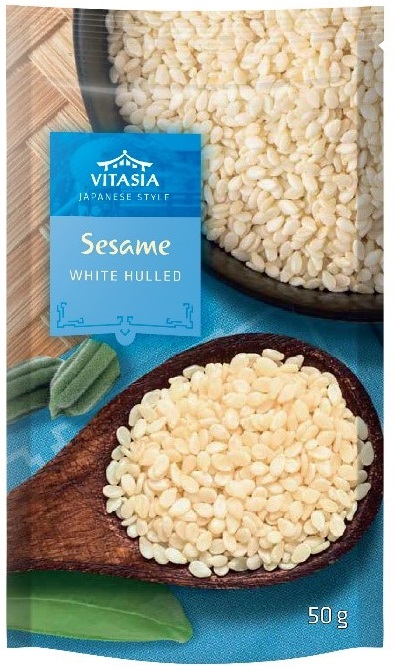 Nasiona białego sezamu, łuskane. VITASIA JAPANESE STYLE/ Sesame White Hulled, 50 g – Salmonella