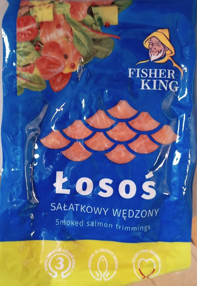 Łosoś atlantycki sałatkowy wędzony na zimno, 100 g, Fisher King – Salmonella