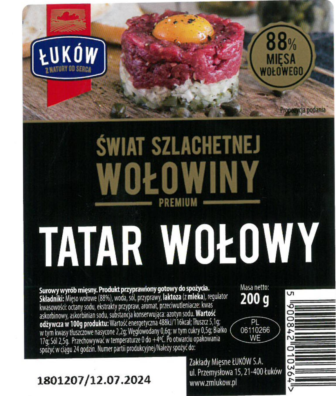 Tatar wołowy, 200 g – Salmonella
