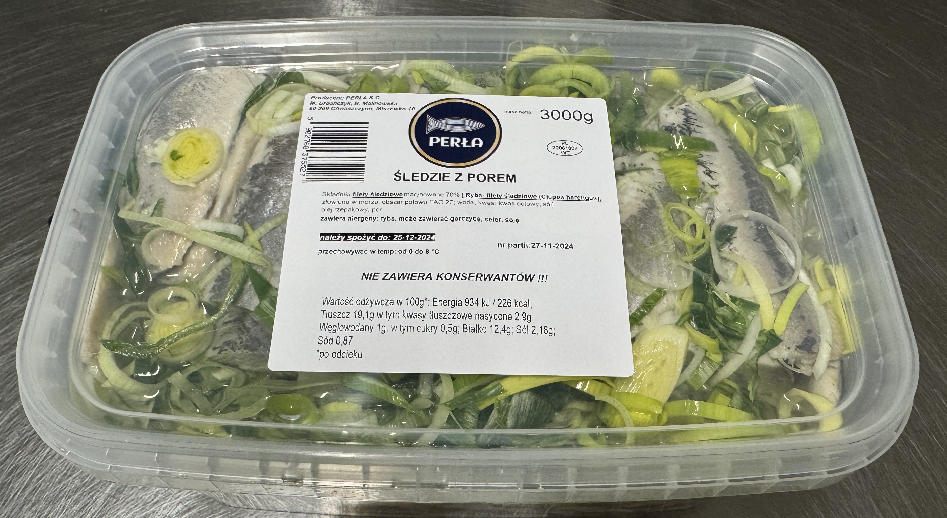 Śledź z porem, 3000 g oraz 1000 g – Listeria