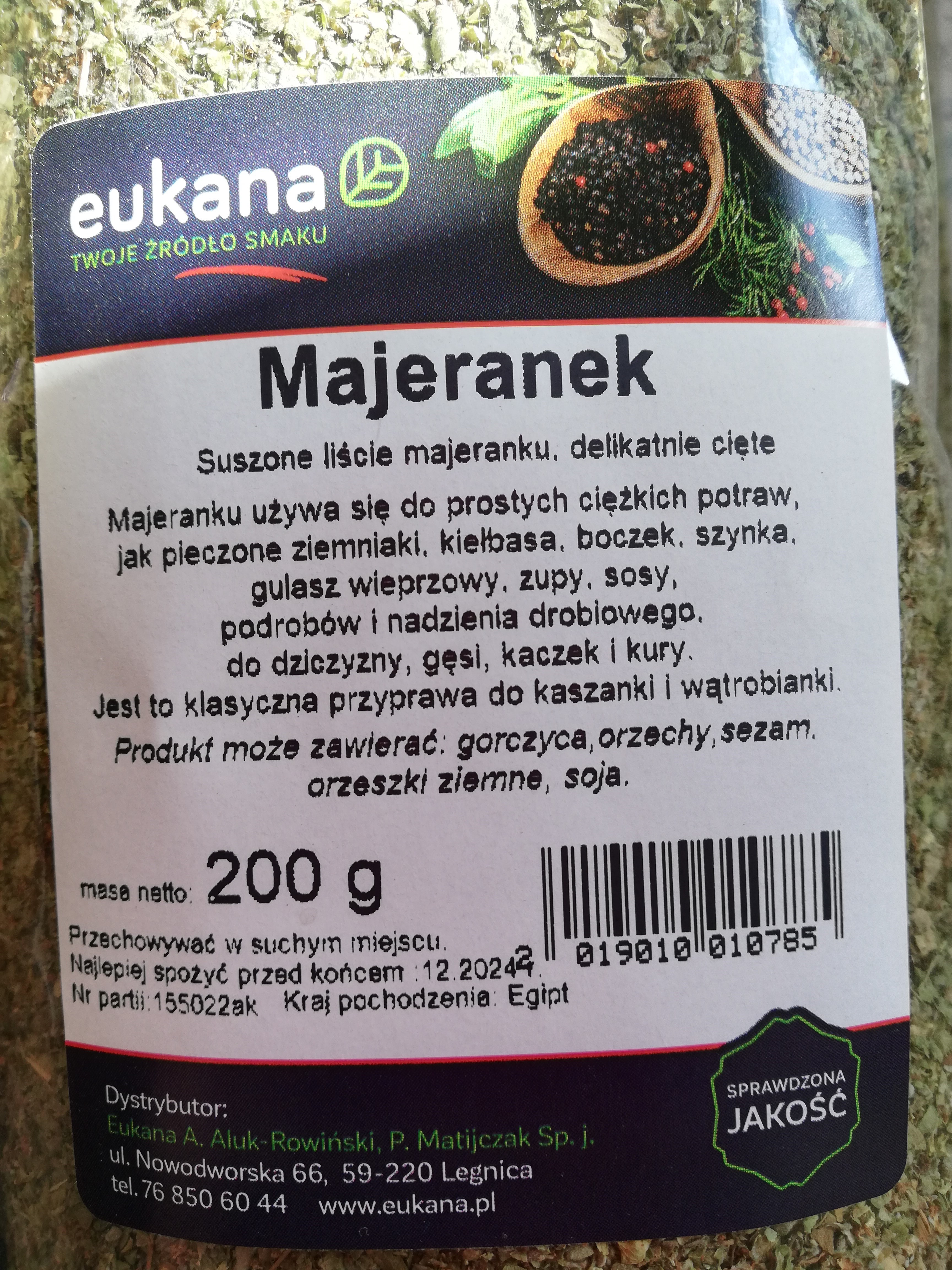 Majeranek. Suszone liście majeranku, delikatnie cięte 200 g, eukana – Salmonella