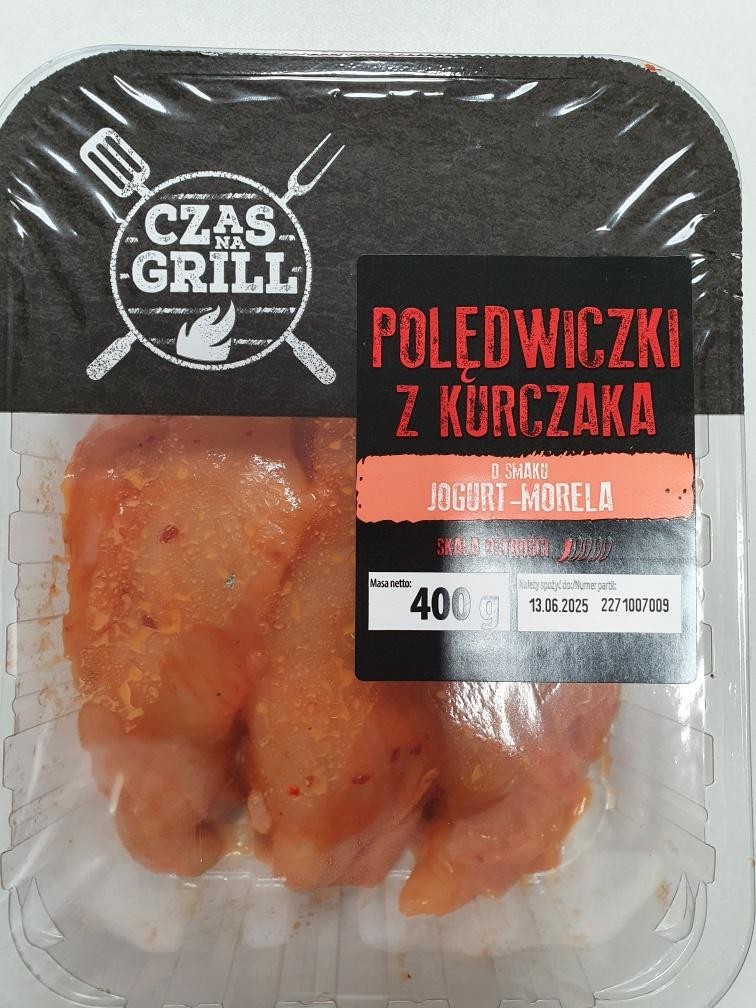 Polędwiczki z kurczaka o smaku jogurt-morela. Surowy wyrób mięsny. 400g – Salmonella