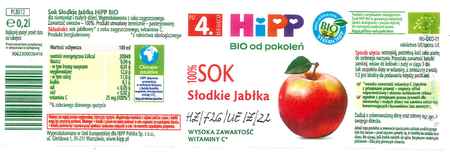 HIPP 100% Słodkie Jabłka po 4 miesiącu 200 ml – Ciała obce