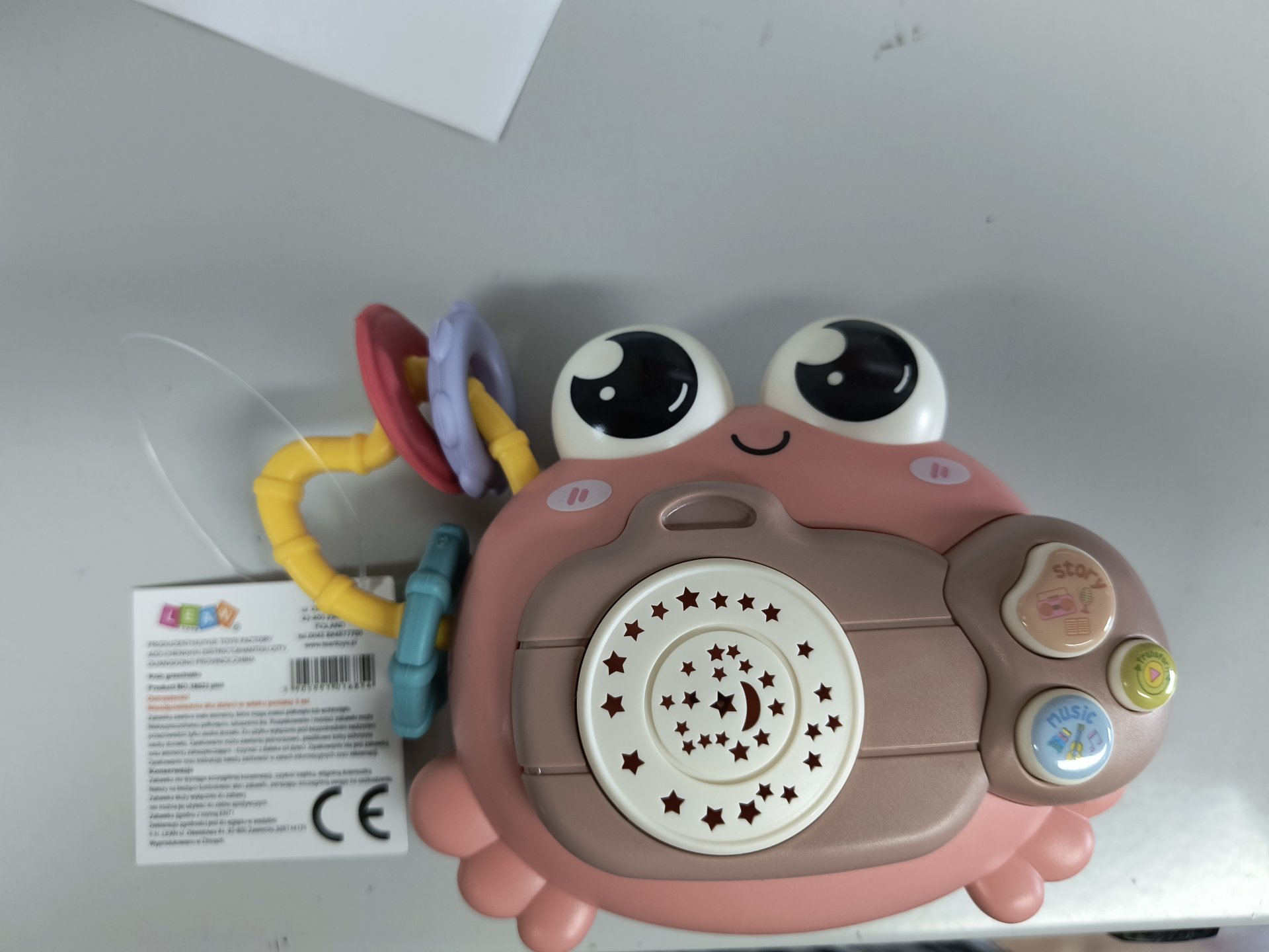 Zabawka krab LEAN Toys, plastikowa, z uchwytem i pierścieniami